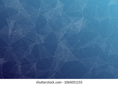 Abstract dark blue technology background, polygonal structure connecting points, vector illustration