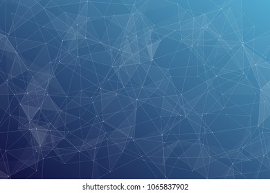 Abstract dark blue technology background, polygonal structure connecting points, vector illustration