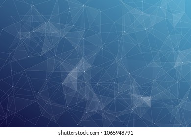 Abstract dark blue technology background, polygonal structure connecting points, vector illustration