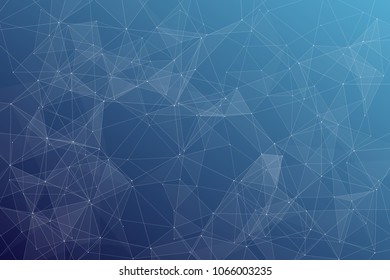 Abstract dark blue technology background, polygonal structure connecting points, vector illustration