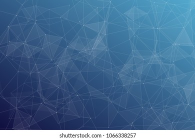 Abstract dark blue technology background, polygonal structure connecting points, vector illustration