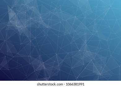 Abstract dark blue technology background, polygonal structure connecting points, vector illustration