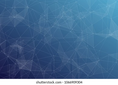 Abstract dark blue technology background, polygonal structure connecting points, vector illustration