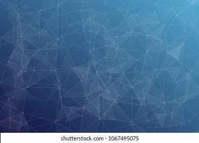 Abstract dark blue technology background, polygonal structure connecting points, vector illustration