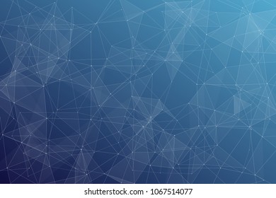 Abstract dark blue technology background, polygonal structure connecting points, vector illustration