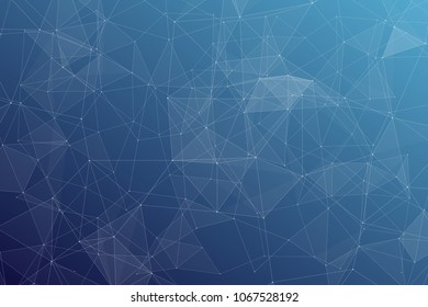 Abstract dark blue technology background, polygonal structure connecting points, vector illustration