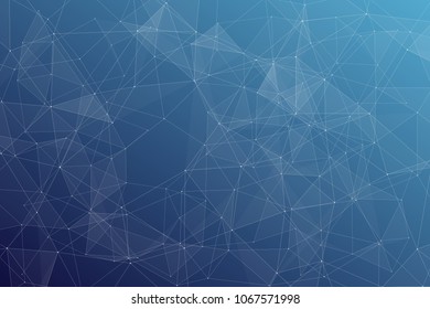 Abstract dark blue technology background, polygonal structure connecting points, vector illustration