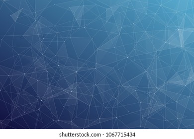 Abstract dark blue technology background, polygonal structure connecting points, vector illustration