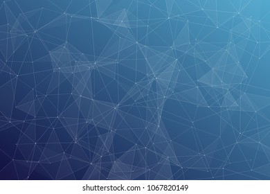 Abstract dark blue technology background, polygonal structure connecting points, vector illustration