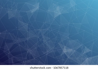 Abstract dark blue technology background, polygonal structure connecting points, vector illustration