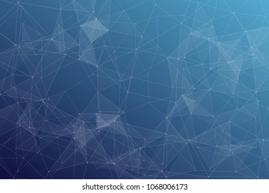 Abstract dark blue technology background, polygonal structure connecting points, vector illustration
