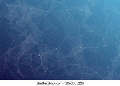 Abstract dark blue technology background, polygonal structure connecting points, vector illustration