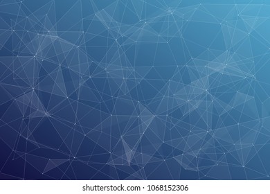 Abstract dark blue technology background, polygonal structure connecting points, vector illustration