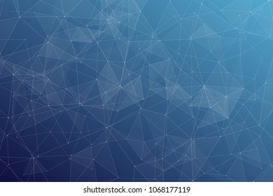 Abstract dark blue technology background, polygonal structure connecting points, vector illustration