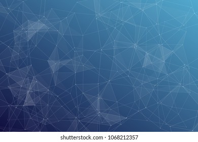 Abstract dark blue technology background, polygonal structure connecting points, vector illustration