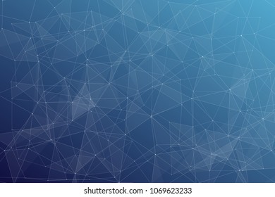 Abstract dark blue technology background, polygonal structure connecting points, vector illustration
