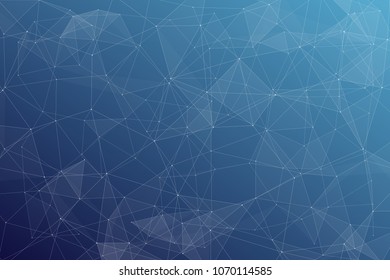Abstract dark blue technology background, polygonal structure connecting points, vector illustration