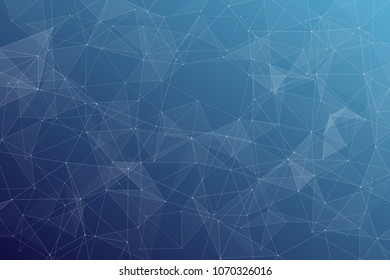 Abstract dark blue technology background, polygonal structure connecting points, vector illustration