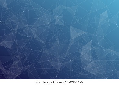 Abstract dark blue technology background, polygonal structure connecting points, vector illustration