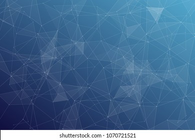 Abstract dark blue technology background, polygonal structure connecting points, vector illustration