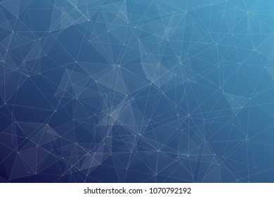 Abstract dark blue technology background, polygonal structure connecting points, vector illustration