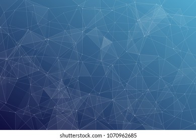 Abstract dark blue technology background, polygonal structure connecting points, vector illustration