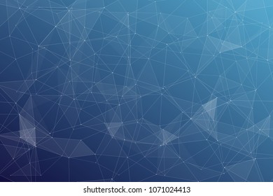 Abstract dark blue technology background, polygonal structure connecting points, vector illustration