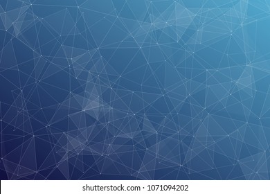 Abstract dark blue technology background, polygonal structure connecting points, vector illustration