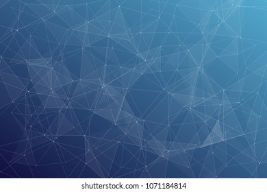 Abstract dark blue technology background, polygonal structure connecting points, vector illustration