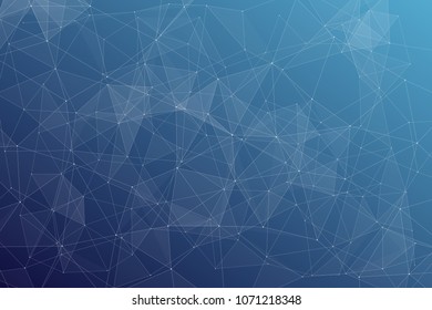 Abstract dark blue technology background, polygonal structure connecting points, vector illustration