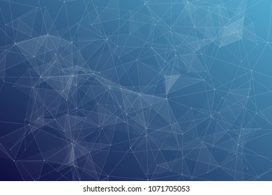 Abstract dark blue technology background, polygonal structure connecting points, vector illustration