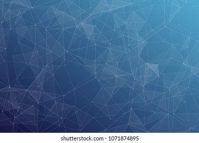 Abstract dark blue technology background, polygonal structure connecting points, vector illustration