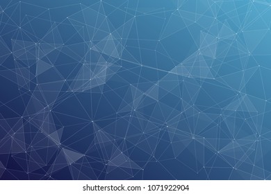 Abstract dark blue technology background, polygonal structure connecting points, vector illustration