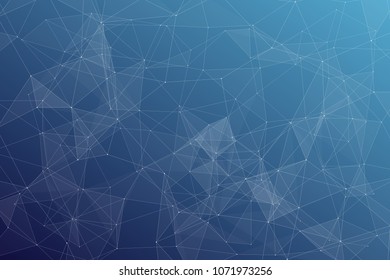 Abstract dark blue technology background, polygonal structure connecting points, vector illustration