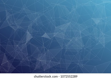 Abstract dark blue technology background, polygonal structure connecting points, vector illustration