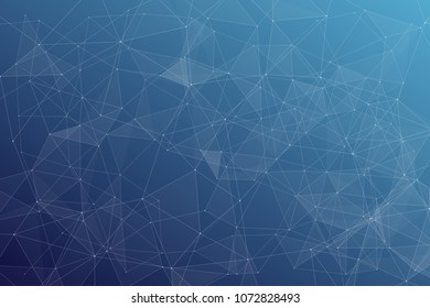 Abstract dark blue technology background, polygonal structure connecting points, vector illustration