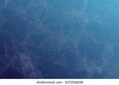 Abstract dark blue technology background, polygonal structure connecting points, vector illustration