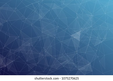 Abstract dark blue technology background, polygonal structure connecting points, vector illustration