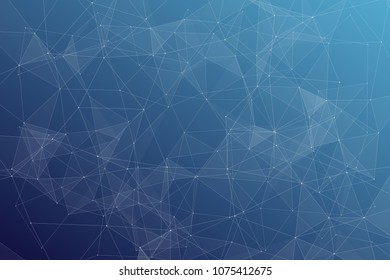 Abstract dark blue technology background, polygonal structure connecting points, vector illustration