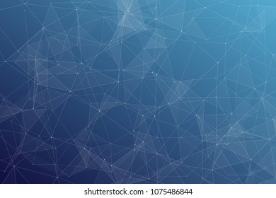 Abstract dark blue technology background, polygonal structure connecting points, vector illustration