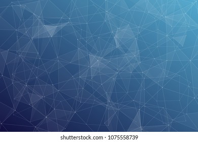 Abstract dark blue technology background, polygonal structure connecting points, vector illustration