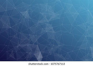 Abstract dark blue technology background, polygonal structure connecting points, vector illustration