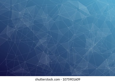 Abstract dark blue technology background, polygonal structure connecting points, vector illustration