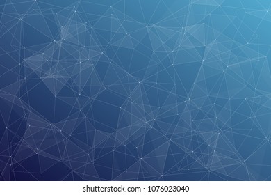 Abstract dark blue technology background, polygonal structure connecting points, vector illustration