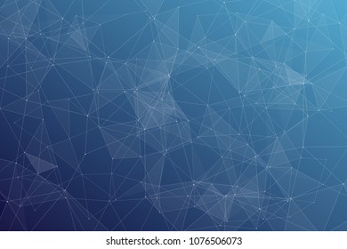 Abstract dark blue technology background, polygonal structure connecting points, vector illustration