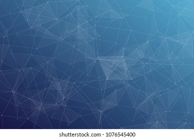 Abstract dark blue technology background, polygonal structure connecting points, vector illustration
