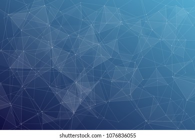 Abstract dark blue technology background, polygonal structure connecting points, vector illustration