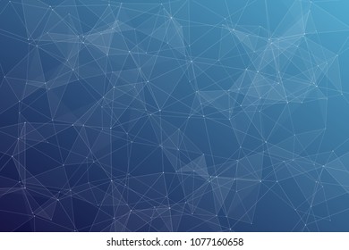 Abstract dark blue technology background, polygonal structure connecting points, vector illustration
