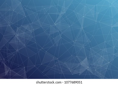 Abstract dark blue technology background, polygonal structure connecting points, vector illustration