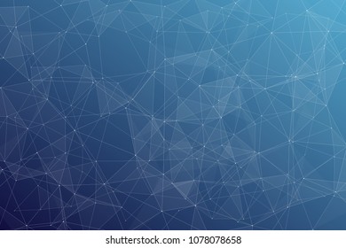 Abstract dark blue technology background, polygonal structure connecting points, vector illustration